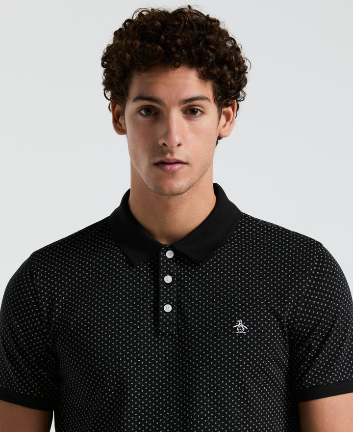 All-Over Diamond Ditsy Print Polo (True Black) 