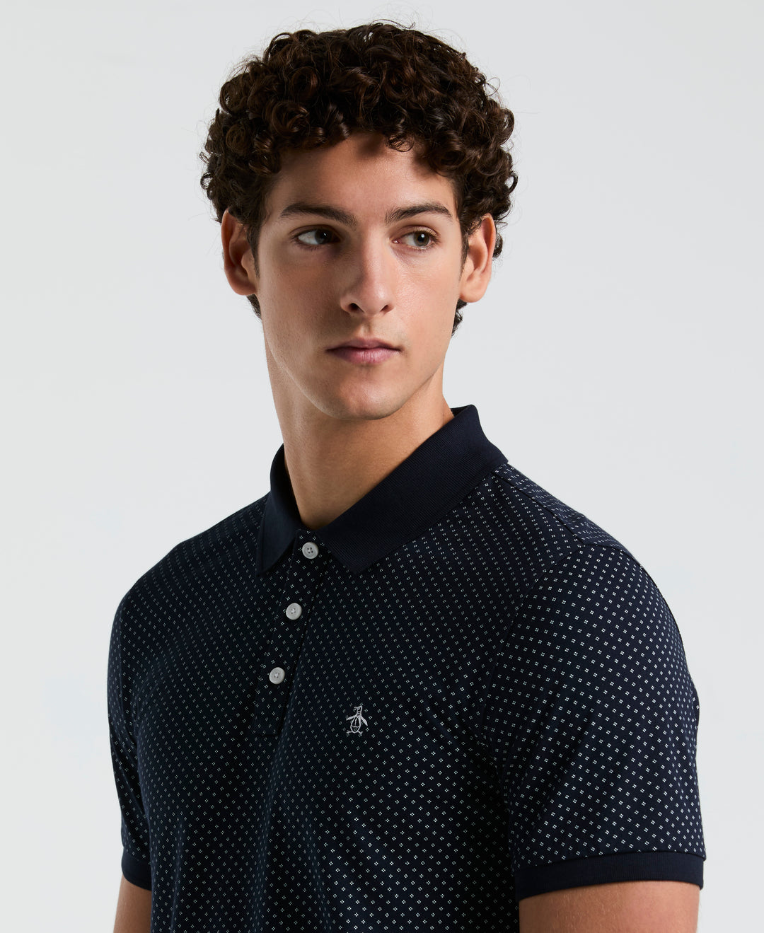 All-Over Diamond Ditsy Print Polo (Dark Sapphire) 