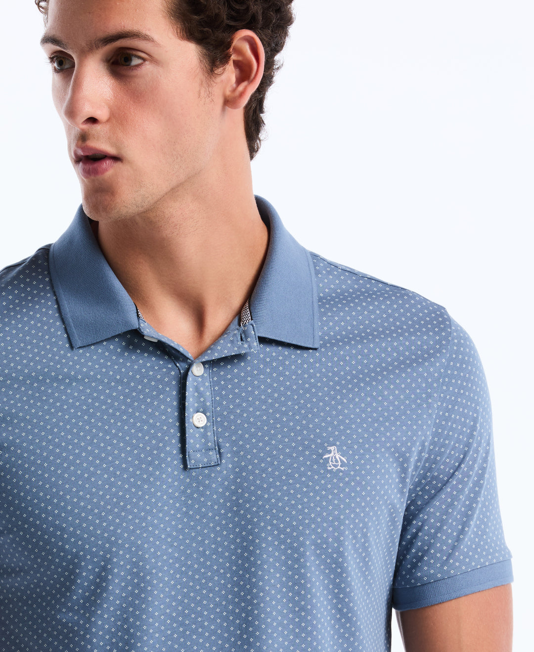 Diamond Ditsy Print Cotton Polo Shirt (Copen Blue) 