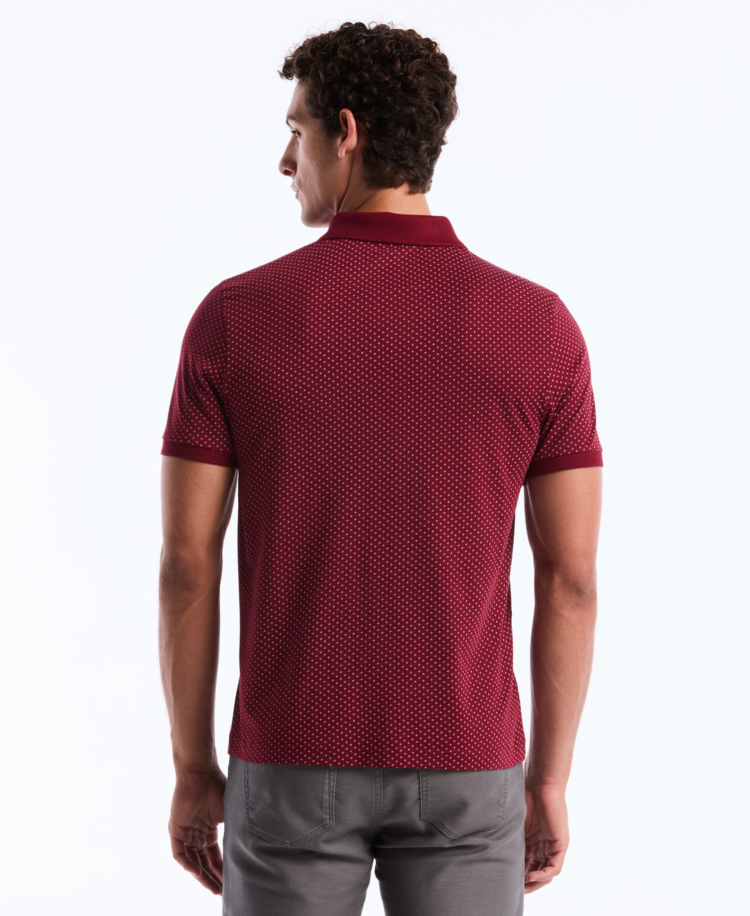 Diamond Ditsy Print Cotton Polo Shirt (Cabernet) 