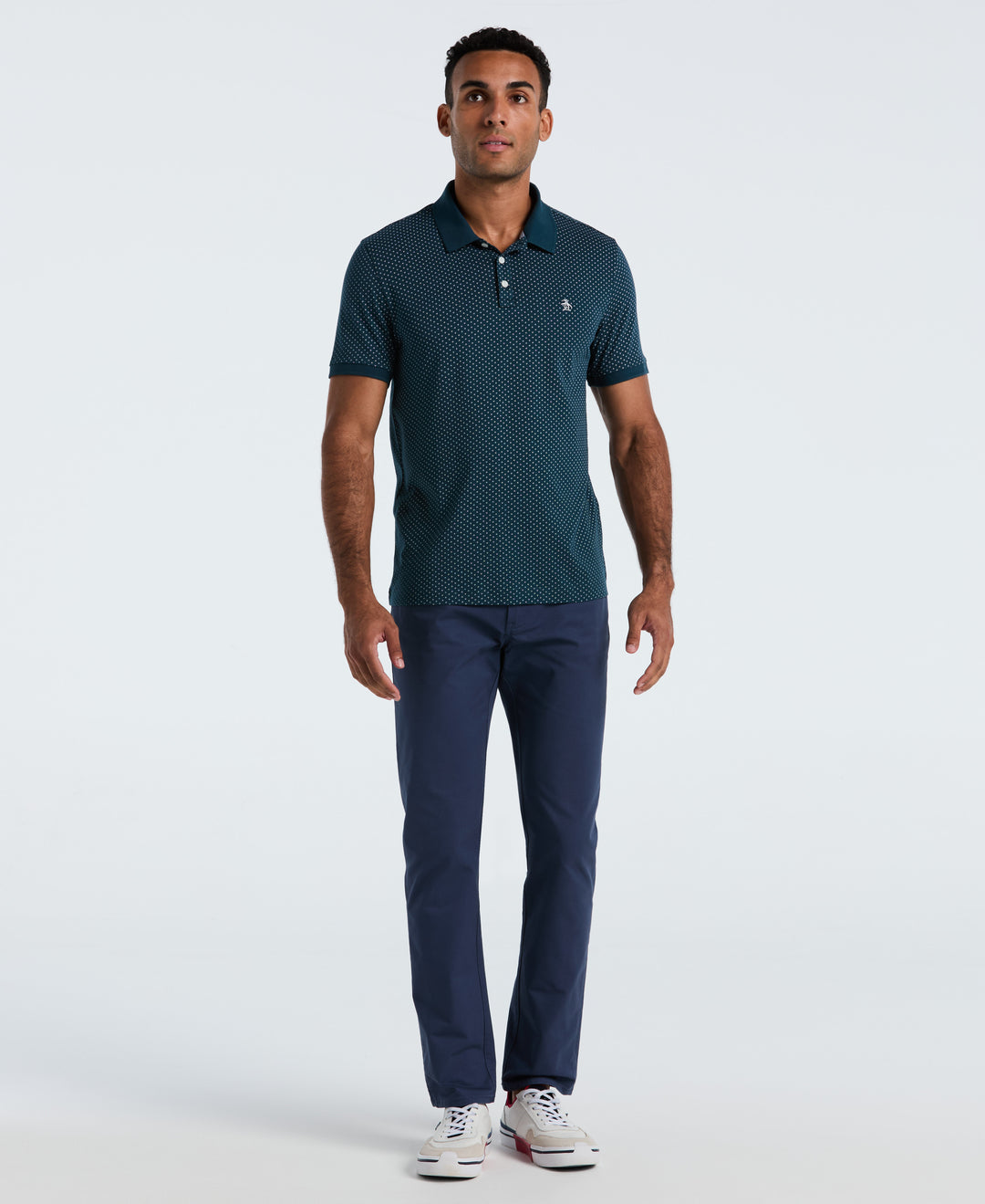 Diamond Ditsy Print Cotton Polo Shirt (Reflecting Pond) 
