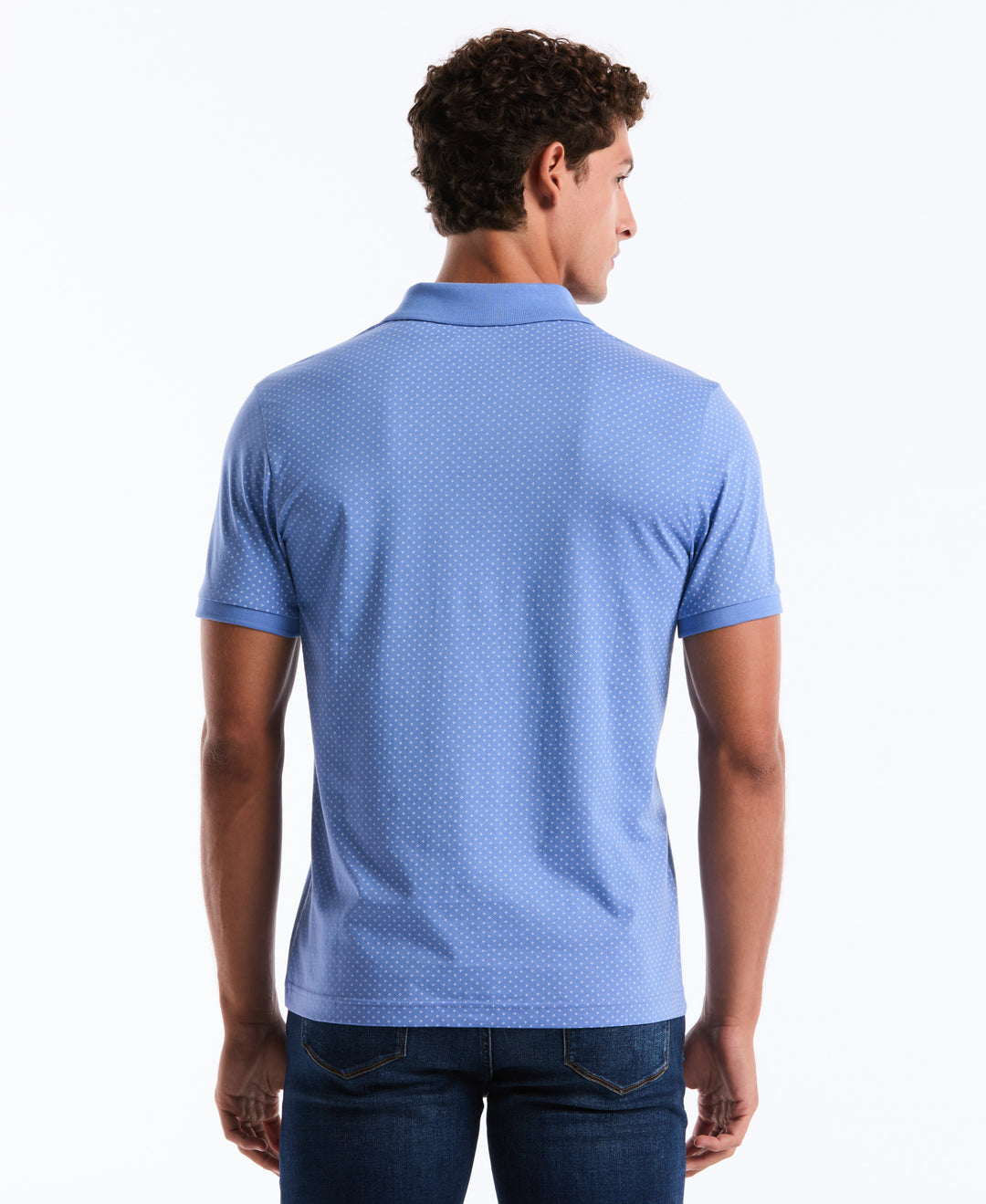 Diamond Ditsy Print Cotton Polo Shirt (Ultramarine) 