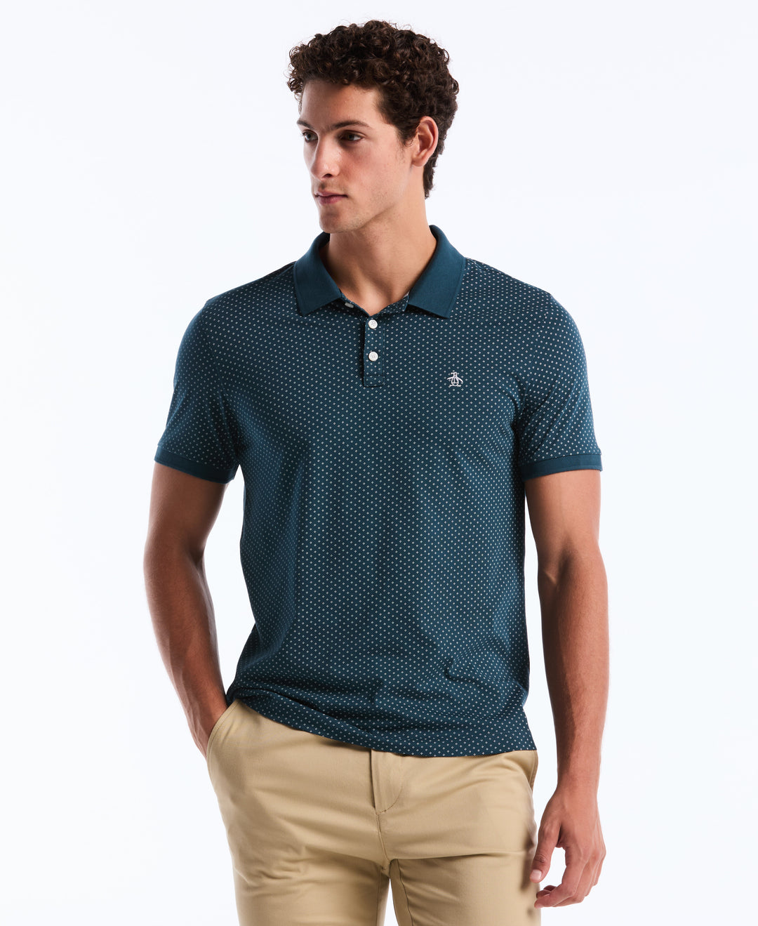 Diamond Ditsy Print Cotton Polo Shirt (June Bug) 