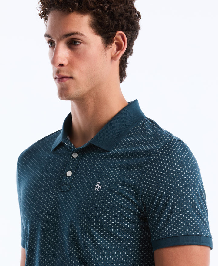 Diamond Ditsy Print Cotton Polo Shirt (June Bug) 