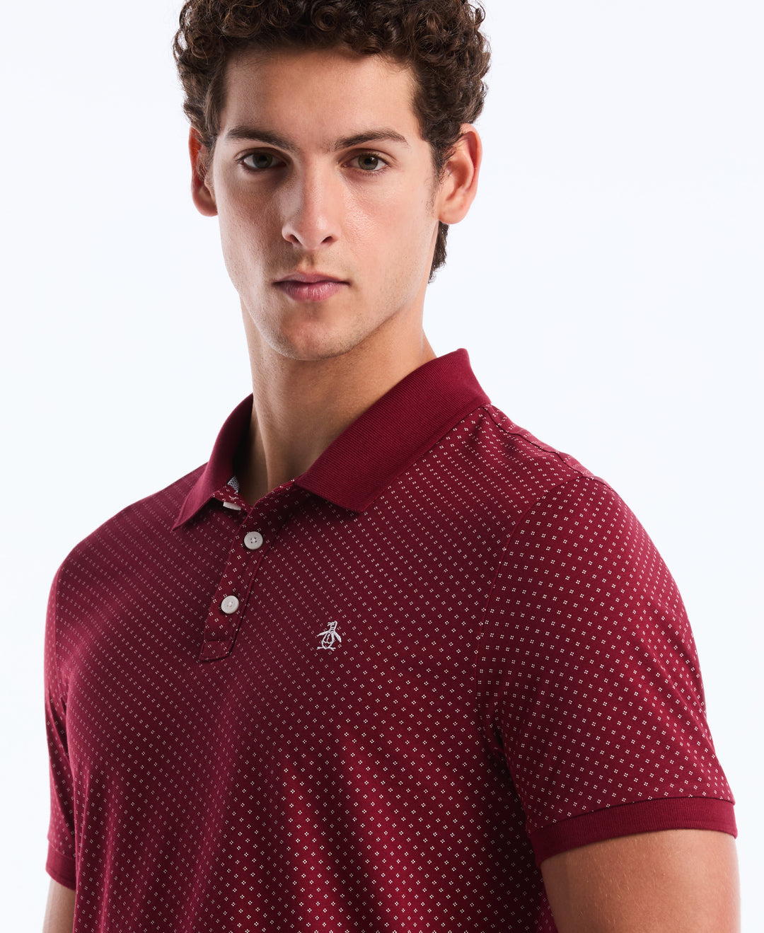 Diamond Ditsy Print Cotton Polo Shirt (Cabernet) 