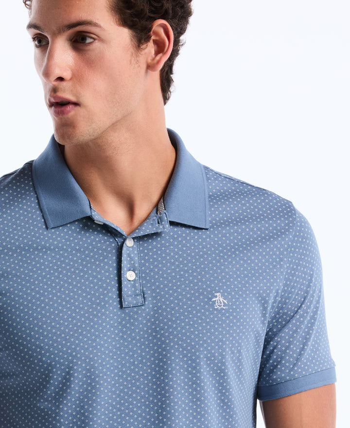 Diamond Ditsy Print Cotton Polo Shirt (Copen Blue) 