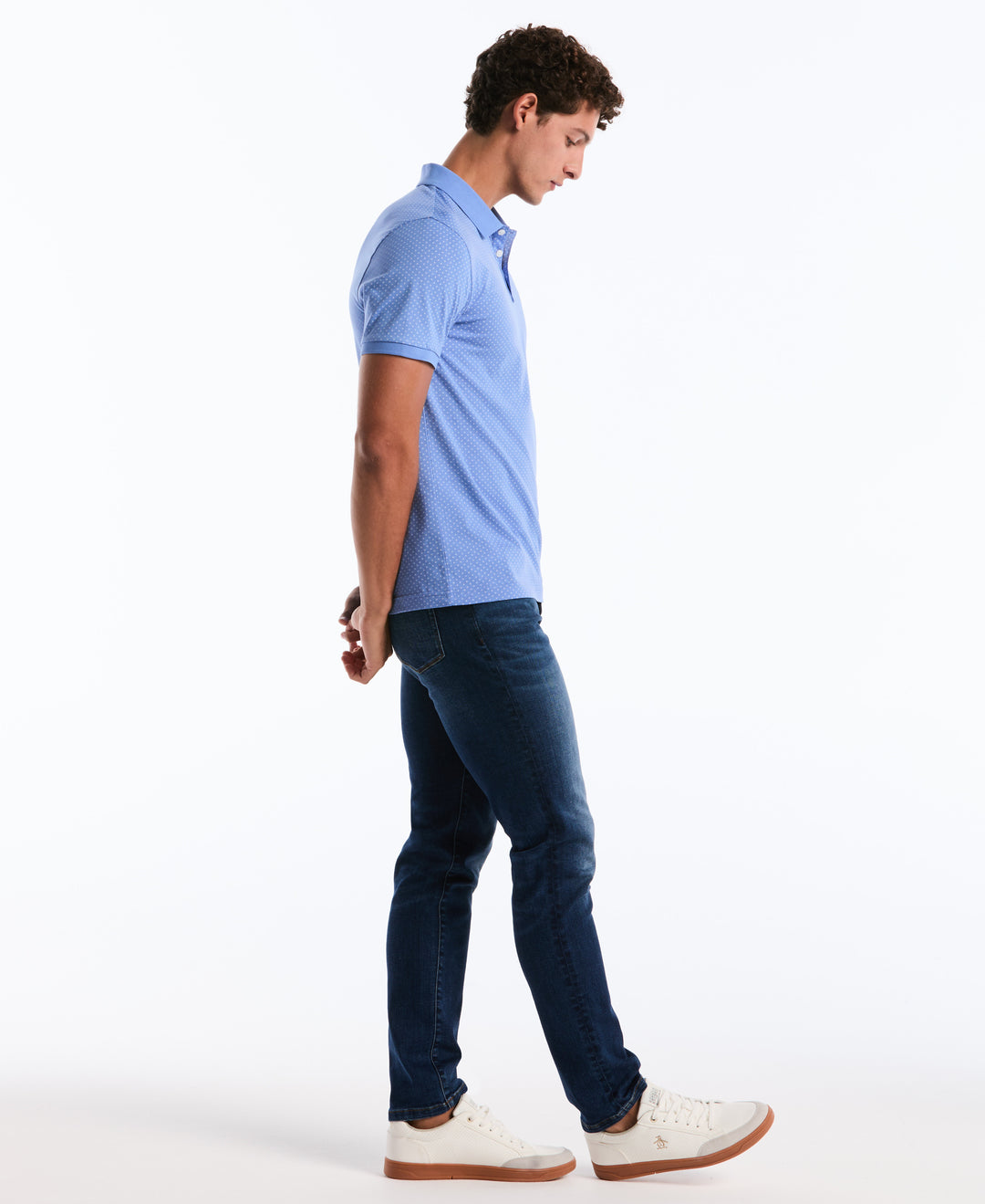 Diamond Ditsy Print Cotton Polo Shirt (Ultramarine) 