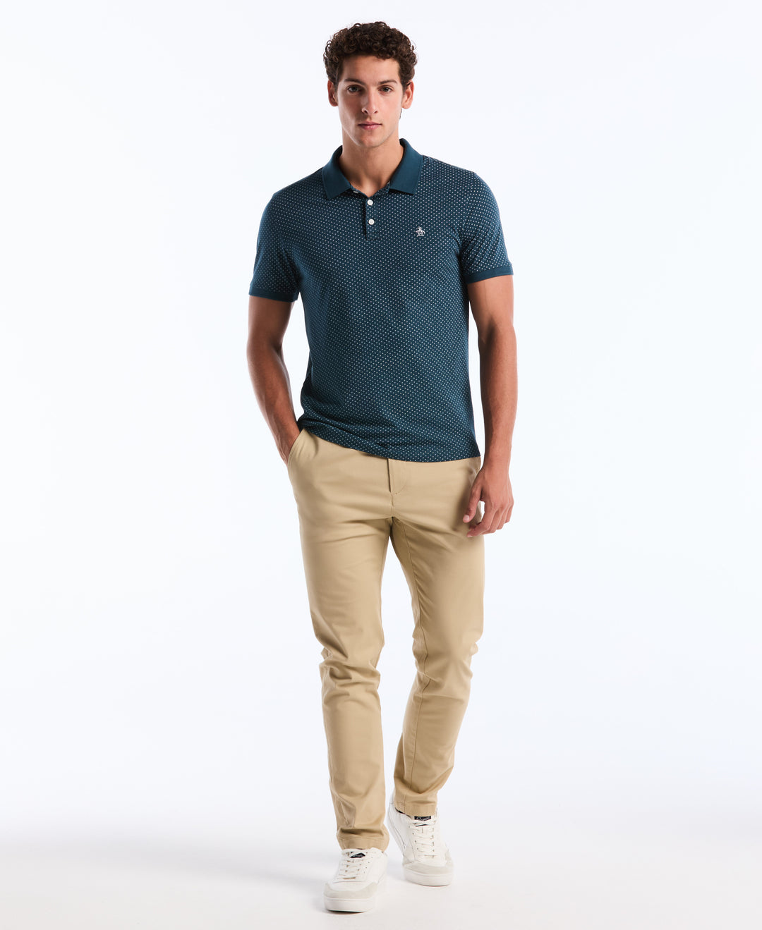 Diamond Ditsy Print Cotton Polo Shirt (June Bug) 
