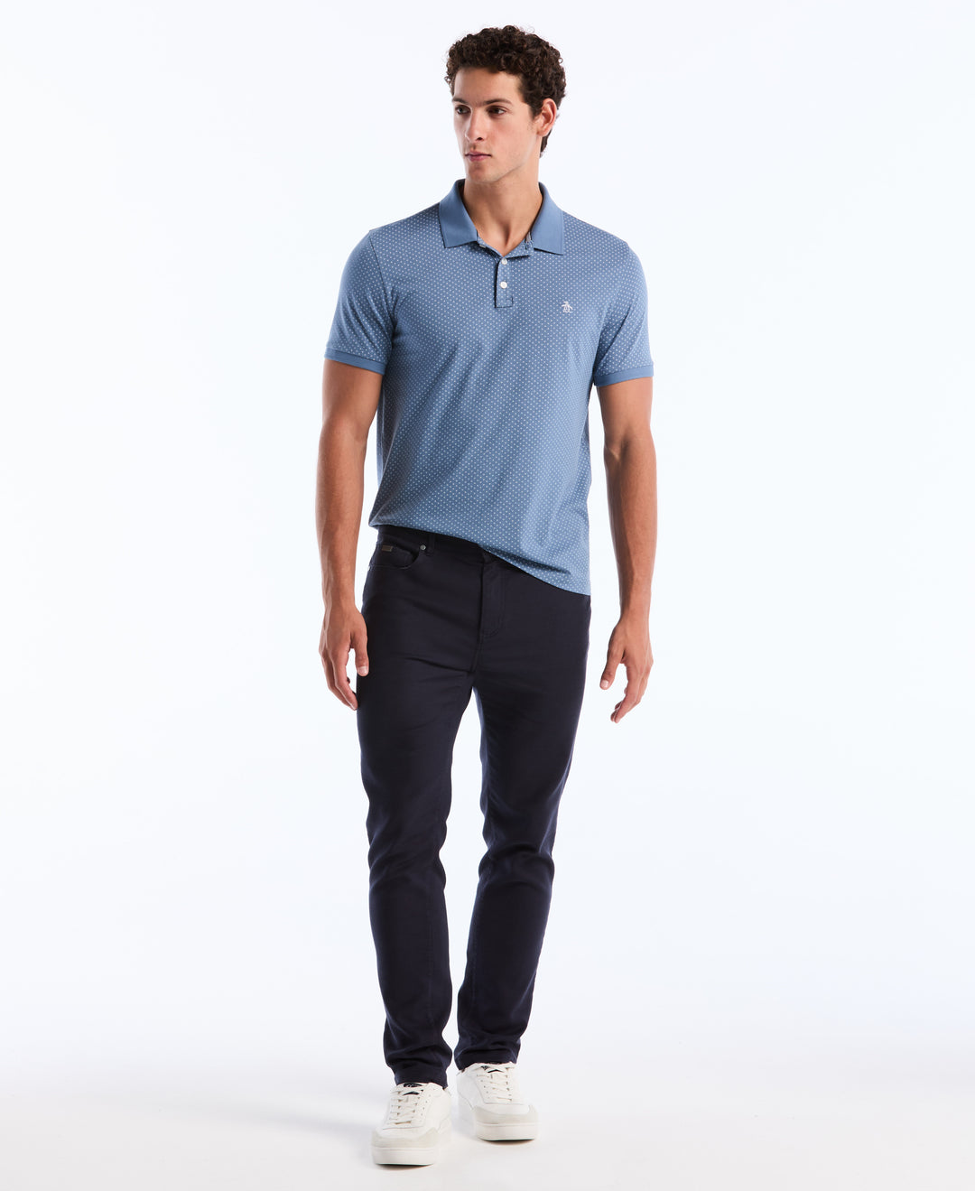 Diamond Ditsy Print Cotton Polo Shirt (Copen Blue) 