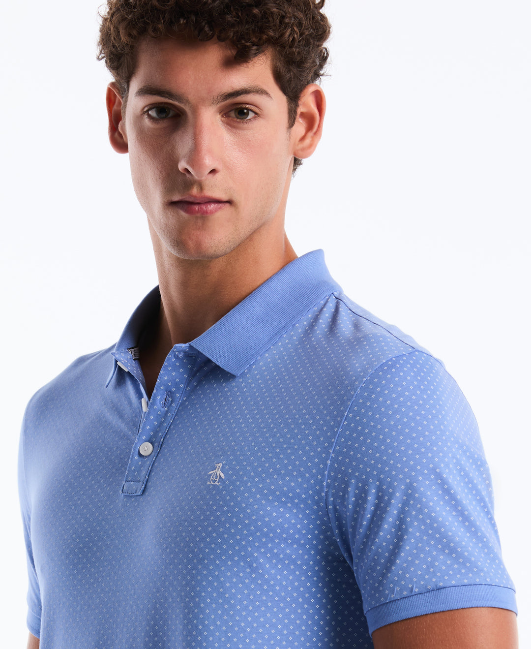 Diamond Ditsy Print Cotton Polo Shirt (Ultramarine) 