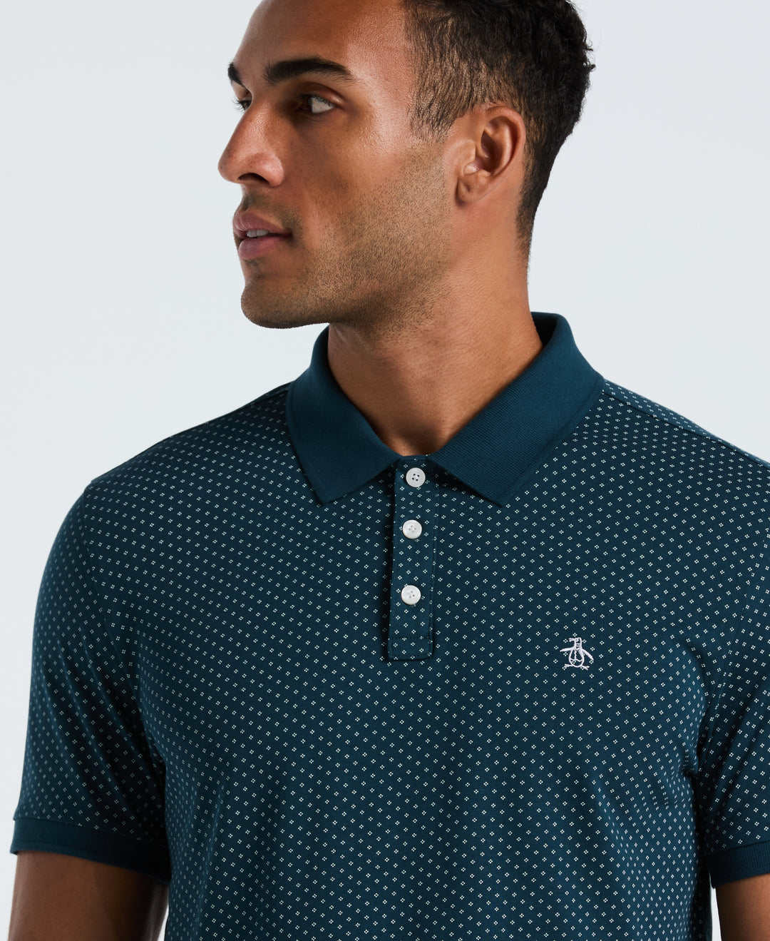 Diamond Ditsy Print Cotton Polo Shirt (Reflecting Pond) 