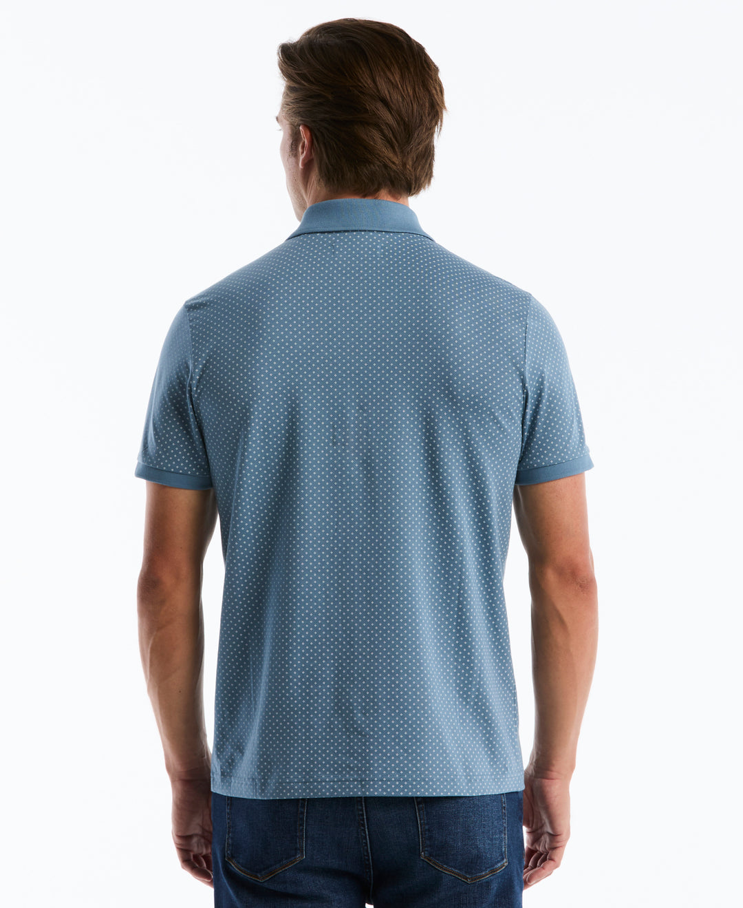Diamond Ditsy Print Cotton Polo Shirt (Copen Blue) 