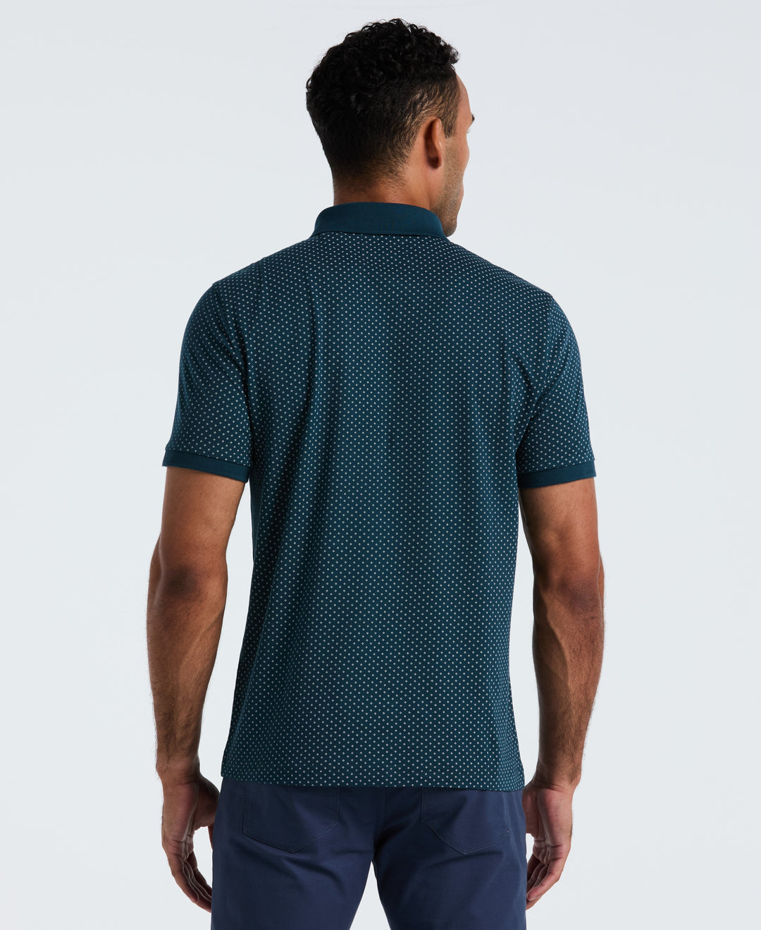 Diamond Ditsy Print Cotton Polo Shirt (Reflecting Pond) 