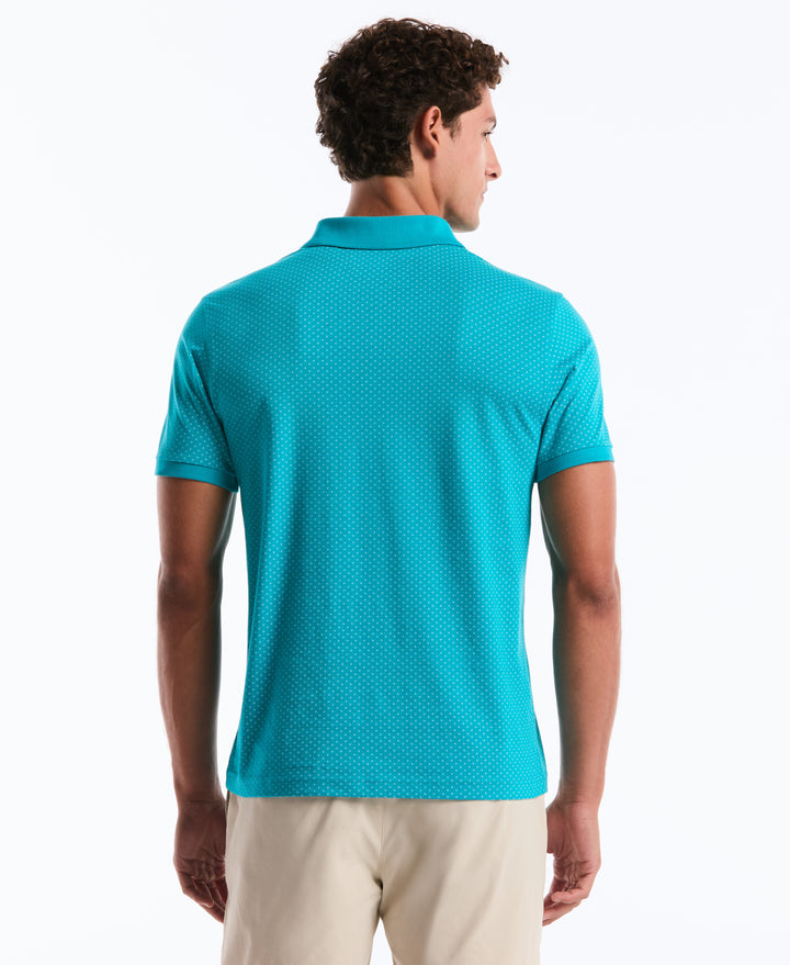 Diamond Ditsy Print Cotton Polo Shirt (Lake Blue) 