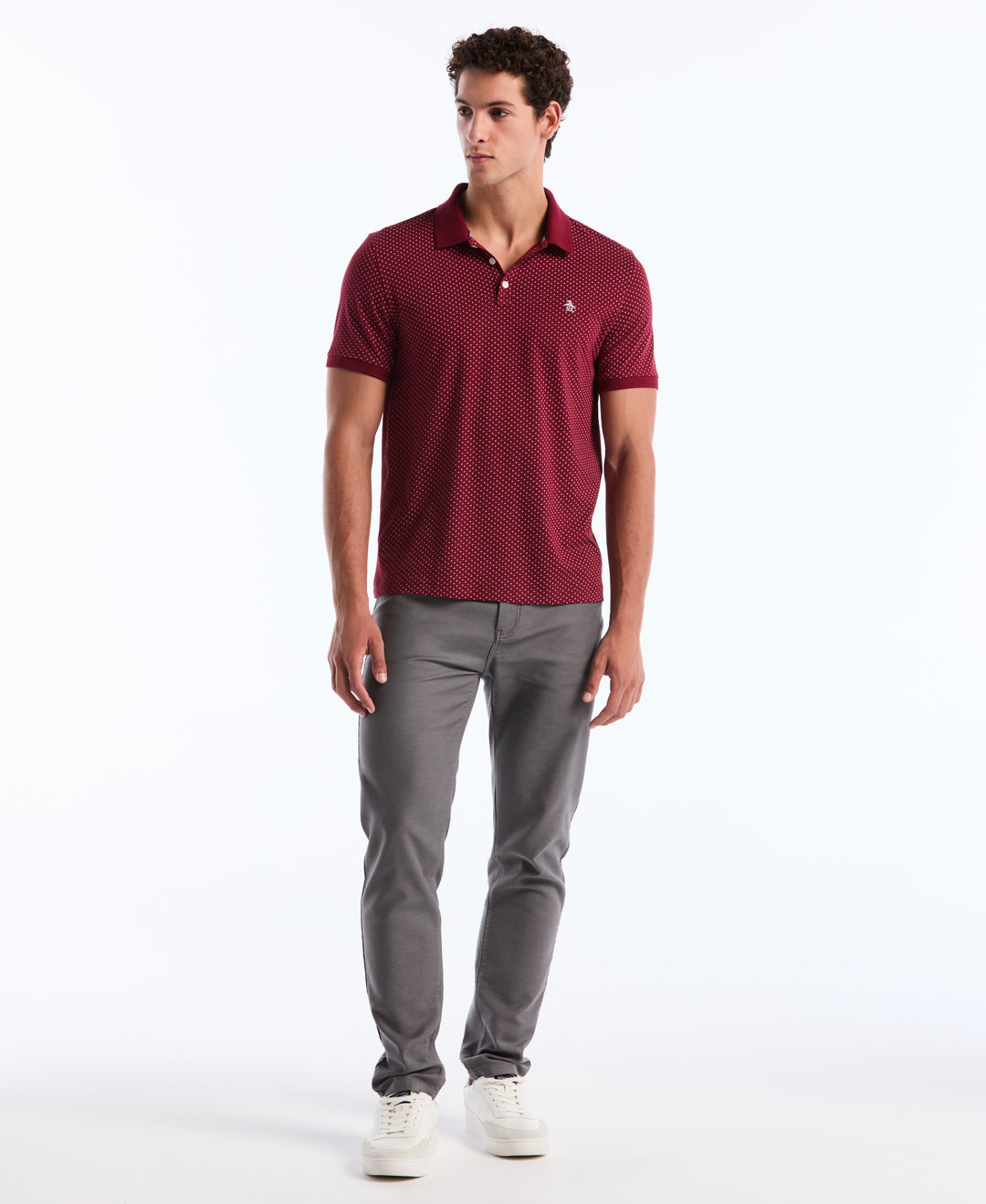 Diamond Ditsy Print Cotton Polo Shirt (Cabernet) 