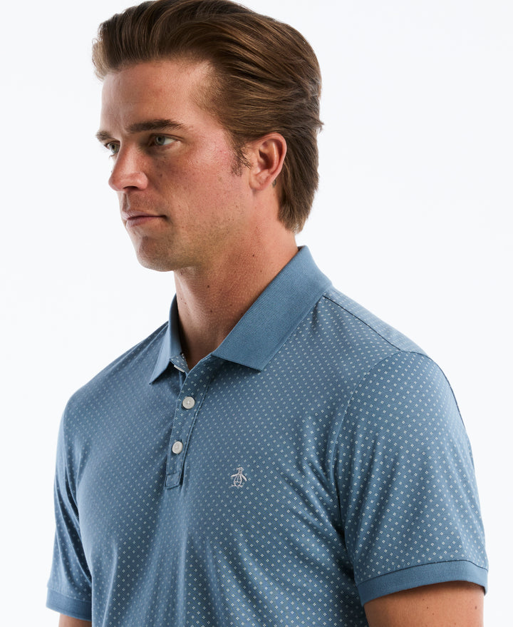 Diamond Ditsy Print Cotton Polo Shirt (Copen Blue) 