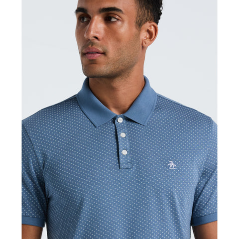 Diamond Ditsy Print Cotton Polo Shirt (Copen Blue) 