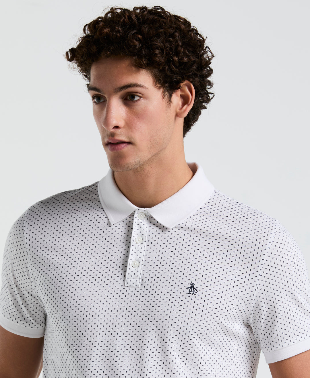 All-Over Diamond Ditsy Print Polo (Bright White) 