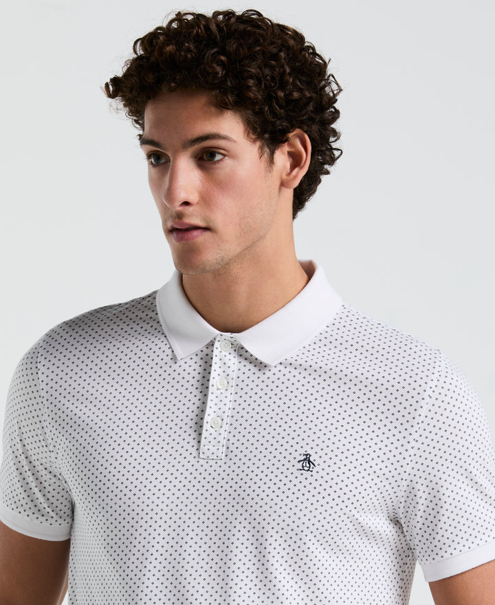 All-Over Diamond Ditsy Print Polo (Bright White) 