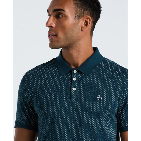 Diamond Ditsy Print Cotton Polo Shirt (Reflecting Pond) 