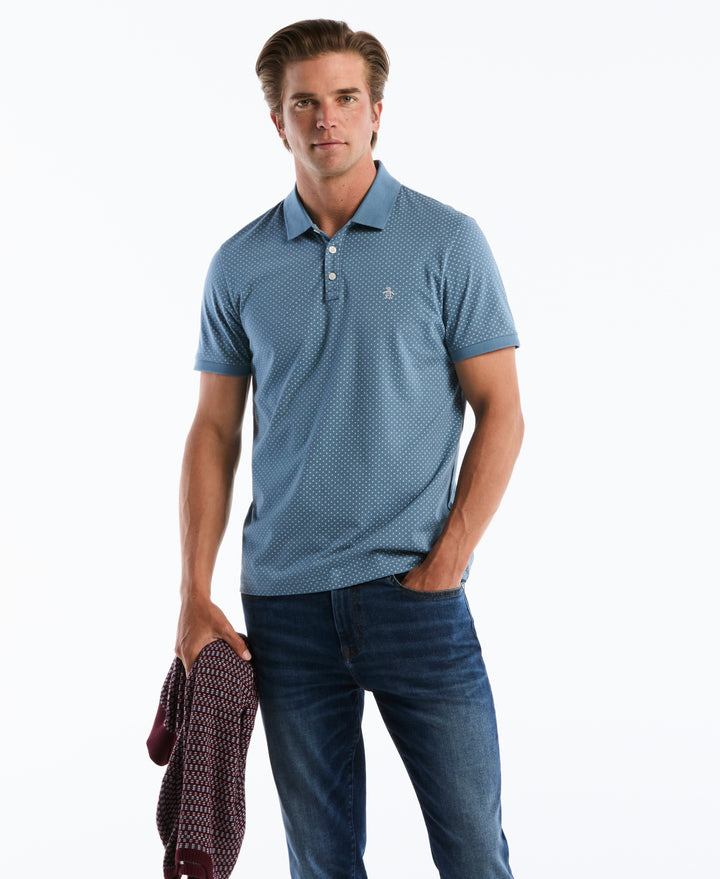 Diamond Ditsy Print Cotton Polo Shirt (Copen Blue) 