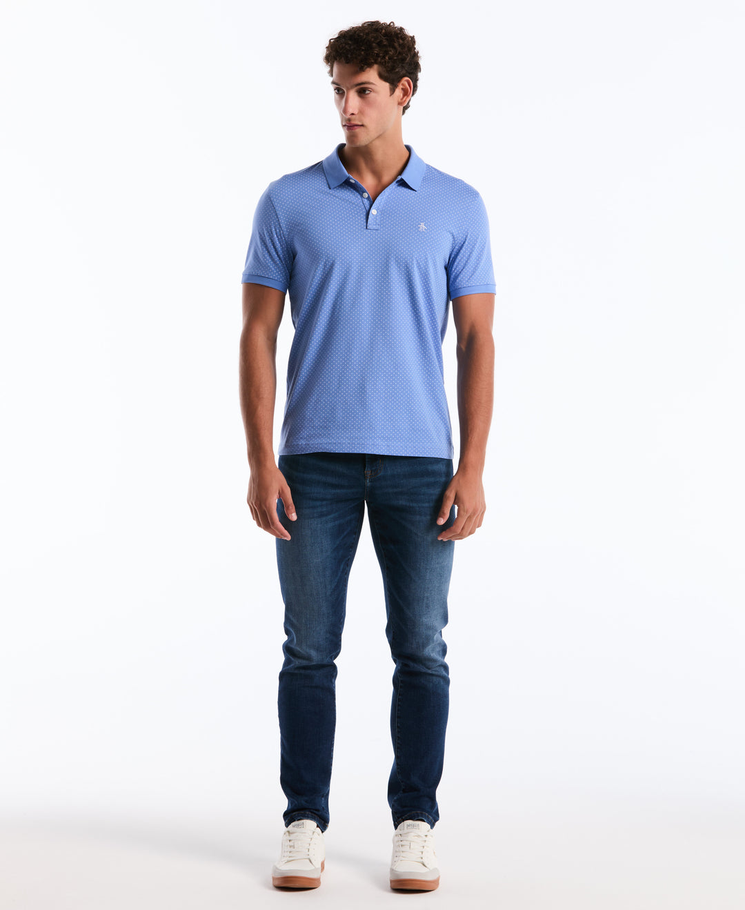 Diamond Ditsy Print Cotton Polo Shirt (Ultramarine) 