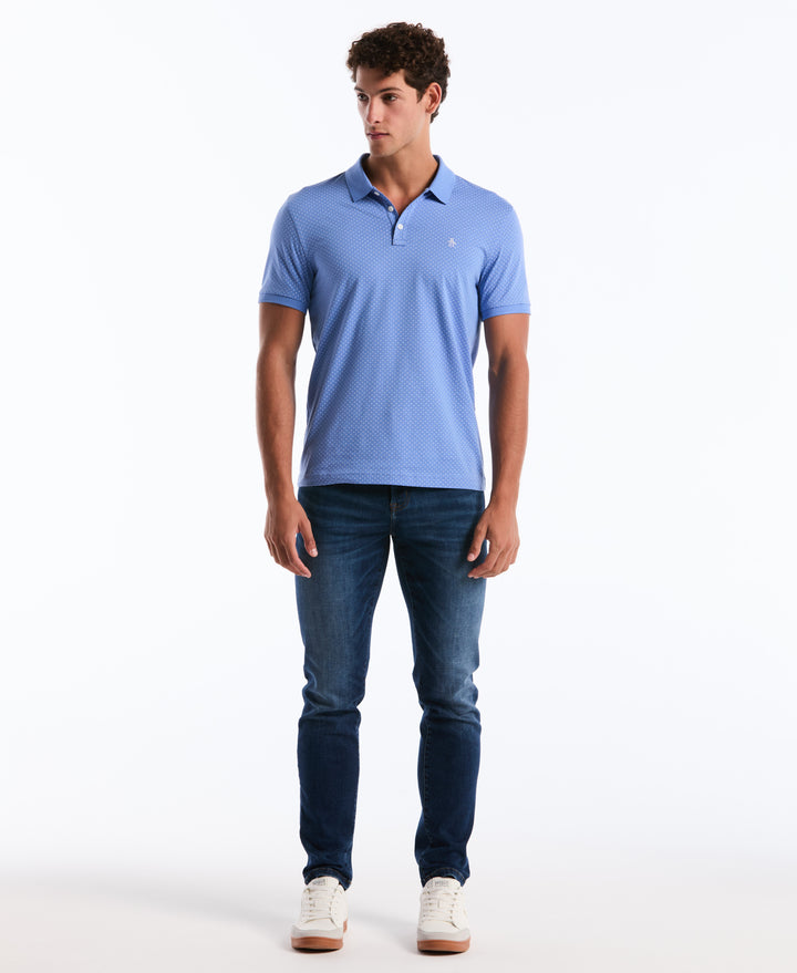 Diamond Ditsy Print Cotton Polo Shirt (Ultramarine) 