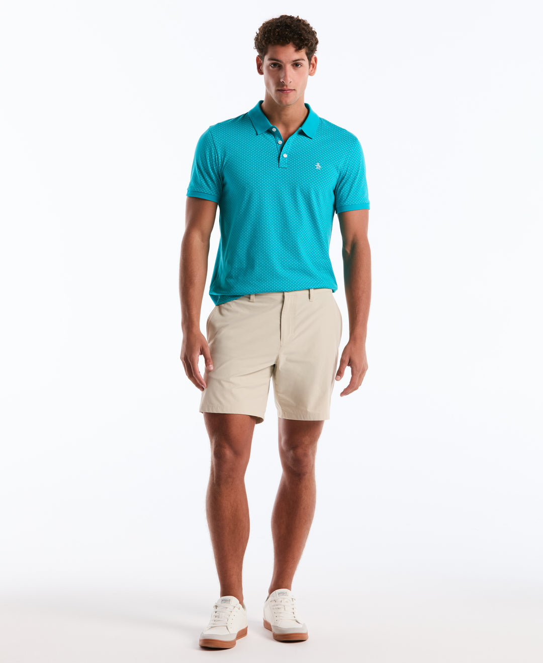 Diamond Ditsy Print Cotton Polo Shirt (Lake Blue) 