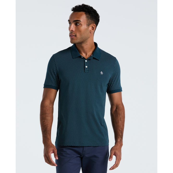 Diamond Ditsy Print Cotton Polo Shirt (Reflecting Pond) 