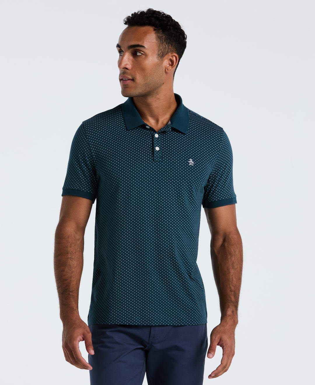 Diamond Ditsy Print Cotton Polo Shirt (Reflecting Pond) 