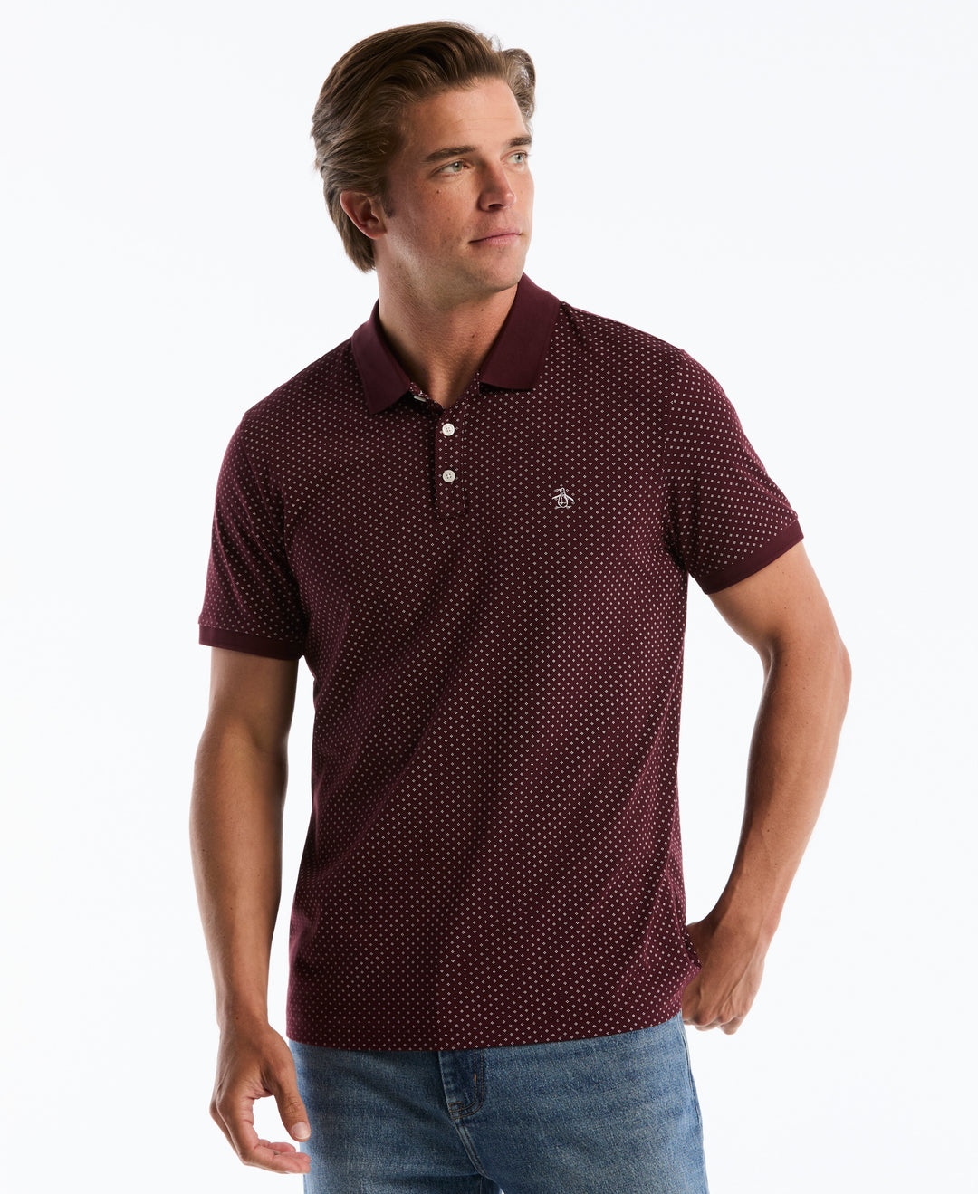 Diamond Ditsy Print Cotton Polo Shirt (Port Royale) 