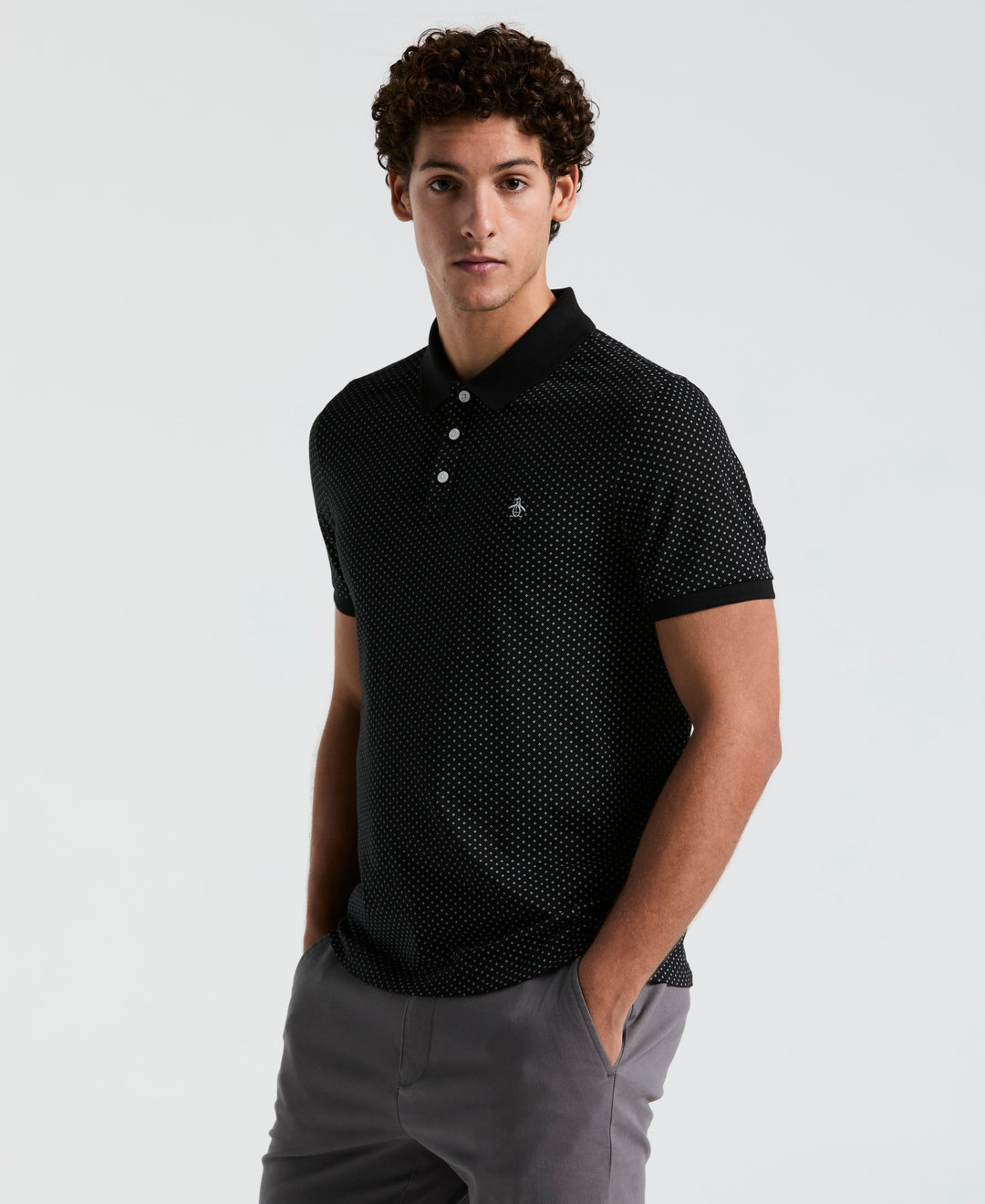 All-Over Diamond Ditsy Print Polo (True Black) 