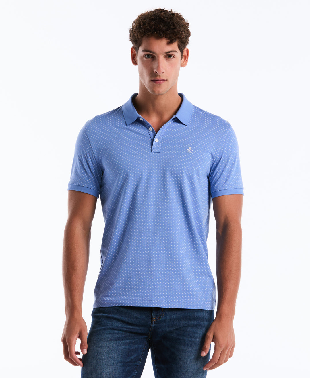 Diamond Ditsy Print Cotton Polo Shirt (Ultramarine) 