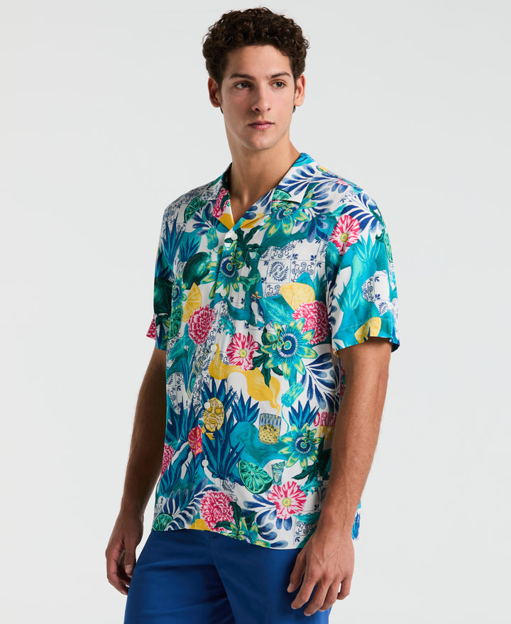 Floral Collage Print Shirt (Bright White) 
