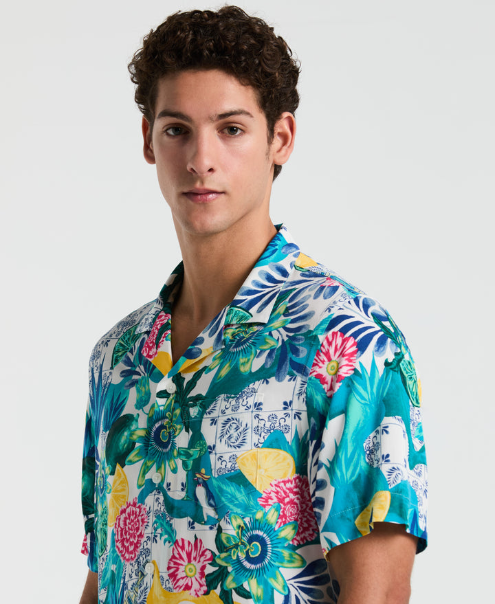 Floral Collage Print Shirt (Bright White) 