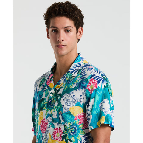 Floral Collage Print Shirt (Bright White) 
