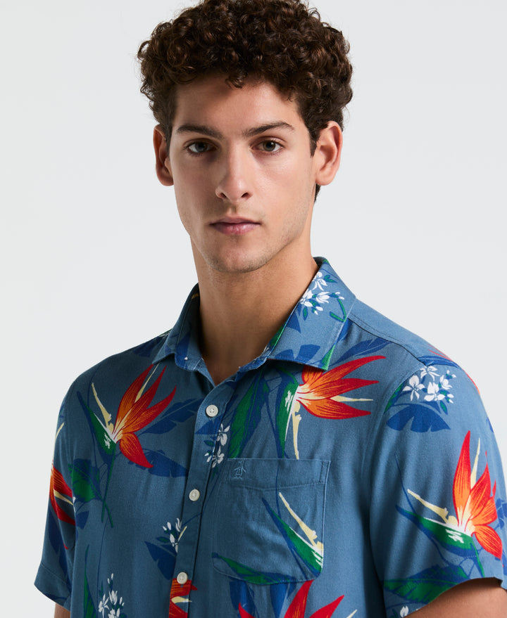All-Over Floral Leaf Shirt (Copen Blue) 