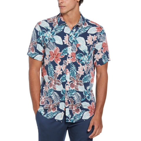 All-over Floral Print Shirt  (Blue Wing Teal) 