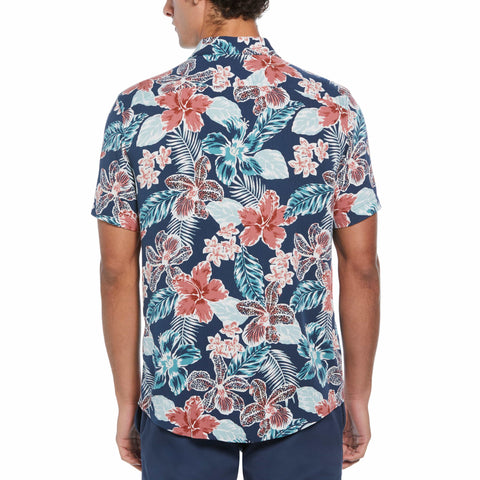 All-over Floral Print Shirt  (Blue Wing Teal) 