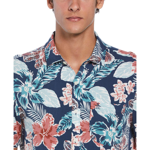 All-over Floral Print Shirt  (Blue Wing Teal) 