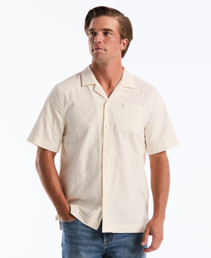 Cotton Camp Collar All-Over Flower Print Shirt (Birch) 