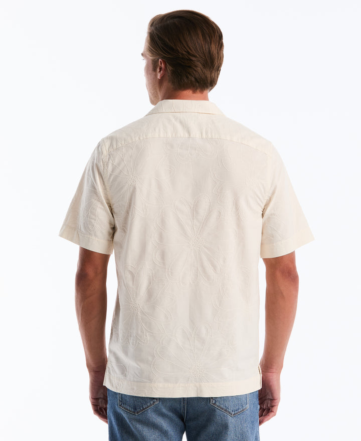 Cotton Camp Collar All-Over Flower Print Shirt (Birch) 