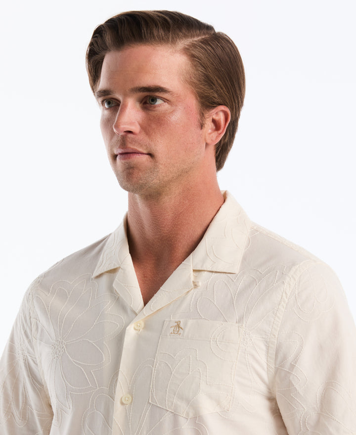 Cotton Camp Collar All-Over Flower Print Shirt (Birch) 