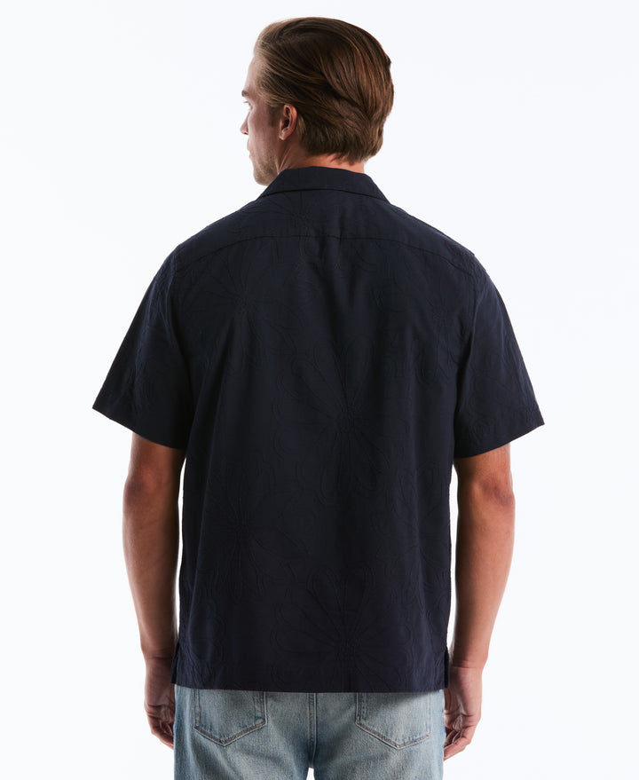 Cotton Camp Collar All-Over Flower Print Shirt (Dark Sapphire) 