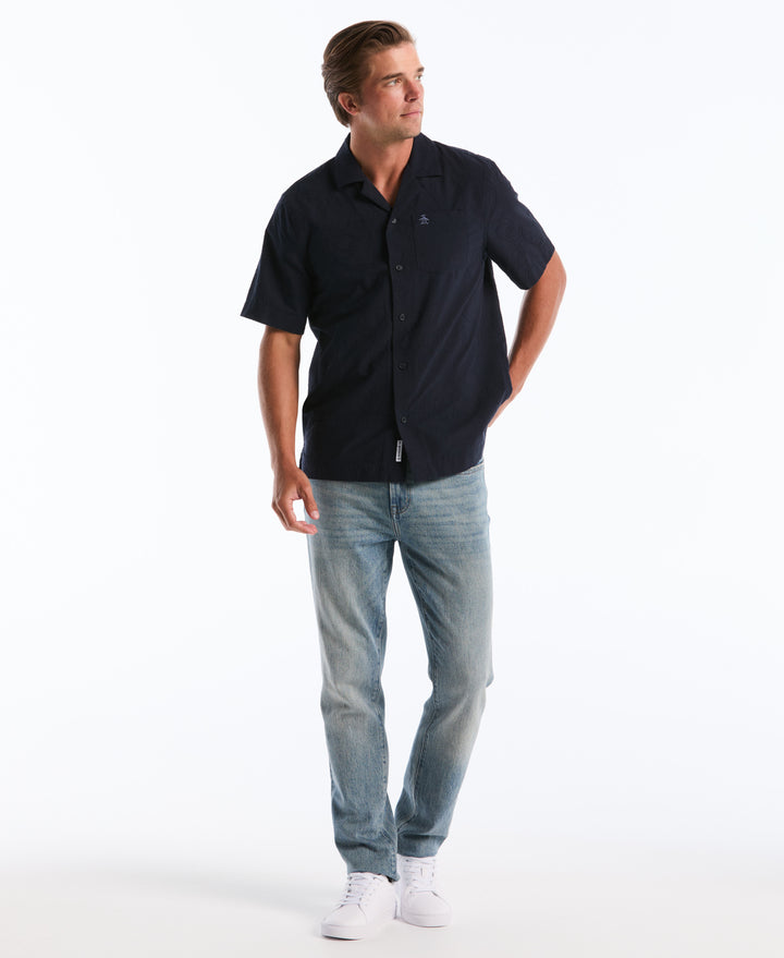 Cotton Camp Collar All-Over Flower Print Shirt (Dark Sapphire) 