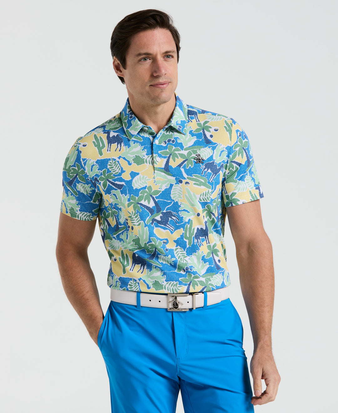 Ibiza Print Golf Polo (Bright White) 