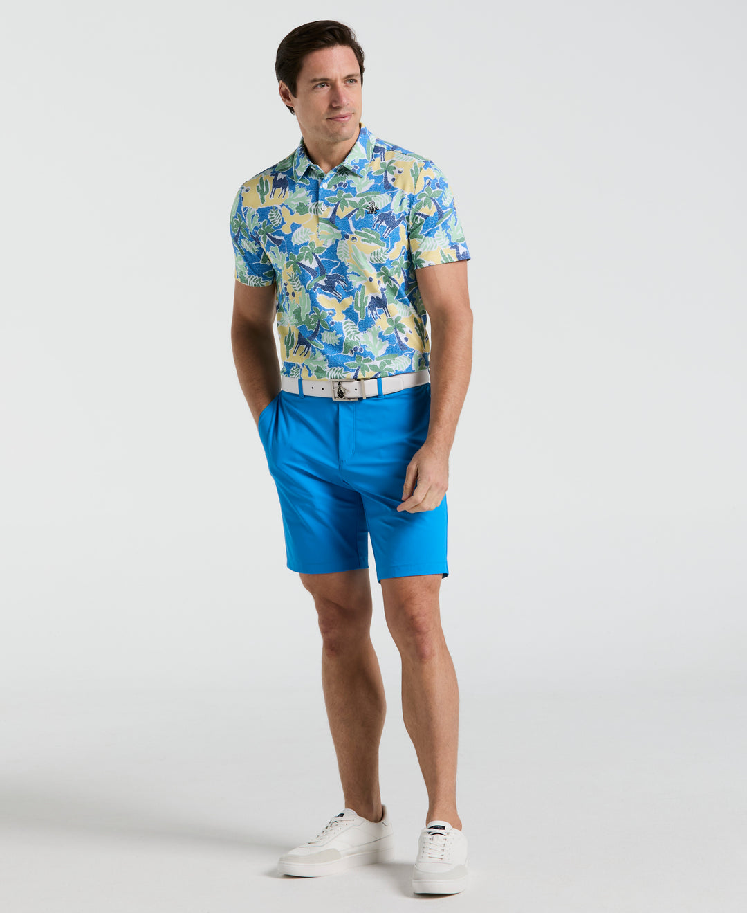 Ibiza Print Golf Polo (Bright White) 