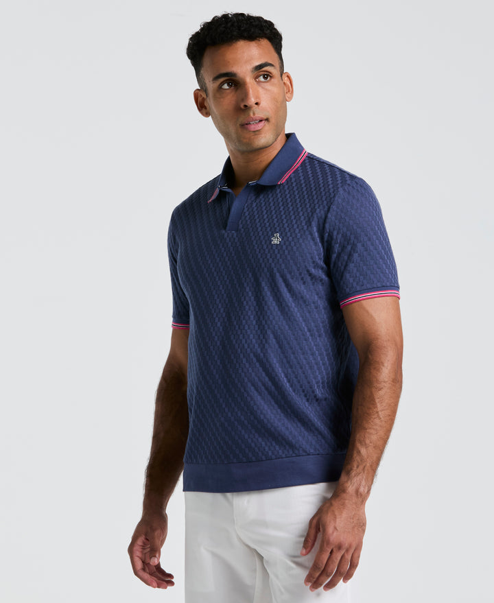 All-Over Jacquard Johnny Collar Polo (Blue Indigo) 