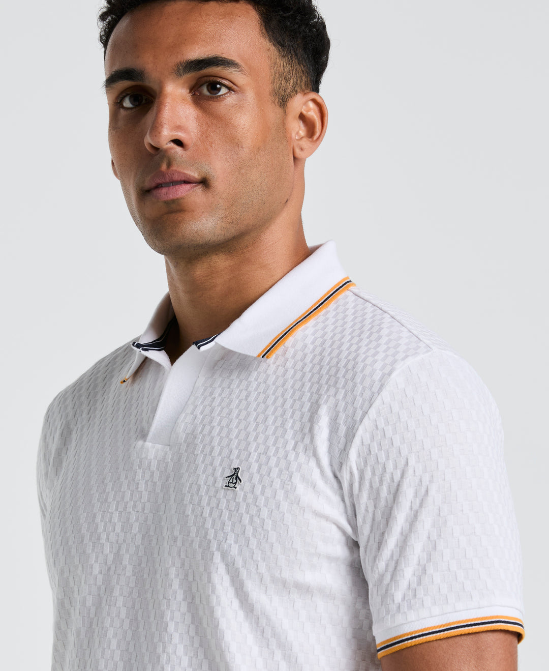 All-Over Jacquard Johnny Collar Polo (Bright White) 