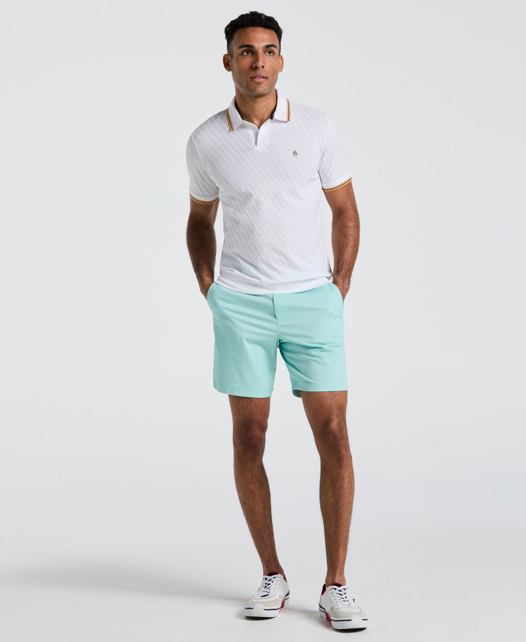 All-Over Jacquard Johnny Collar Polo (Bright White) 